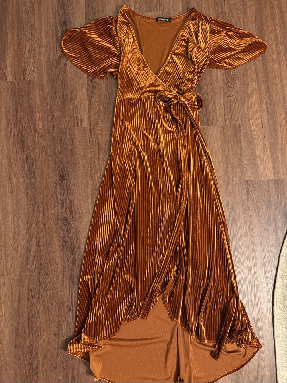 Rust Velvet Wrap High-Low Dress